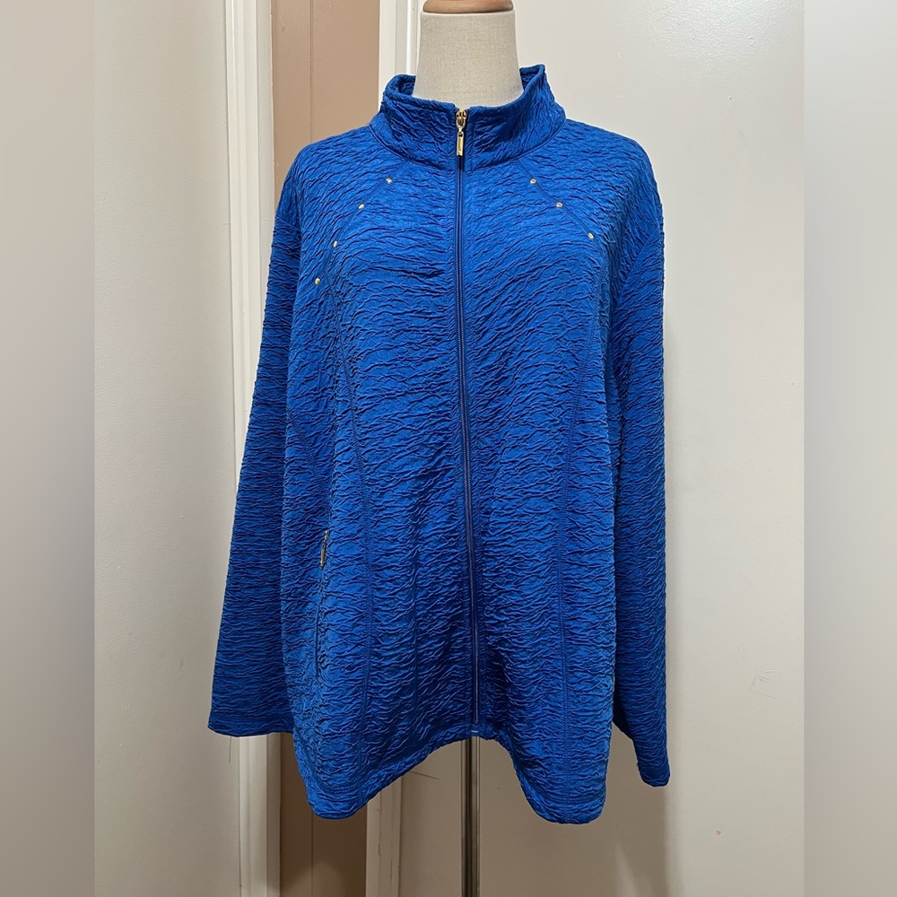 Draper’s and Damons Women's Size 2X Royal Blue Crinkle Jacket Zip Up Studded.